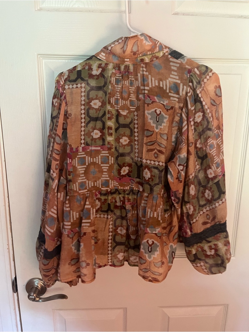 ENTRO Boho Ruffle Front Printed Blouse - Rust Multi - Picture 2 of 3